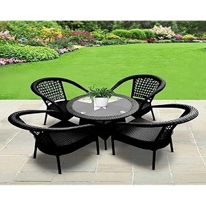 rattan and wicker garden balcony 4 seater patio table and chair set garden coffee table set with 1 table and 4 chairs set outdoor furniture black