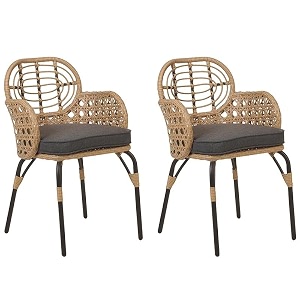 rattan and wicker iron frame patio 2 cushioned chairs set outdoor garden cushioned chairs set for backyard porch balcony beige