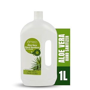 omeo aloe vera hand instant sanitizer gel 1 litre refill pack 70 alcohol skin friendly safe for kids 9999 germs free protection anti bacterial advance formula quick dry