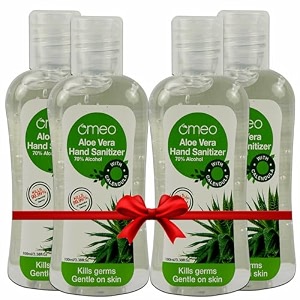 omeo aloe vera hand instant sanitizer gel 100ml pack of 4 70 alcohol skin friendly safe for kids 9999 germs free protection anti bacterial advance formula quick dry