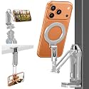 OMOTON TP02-Pro Magnetic Phone Holder, 5-in-1 Tripod Stand with Rear Attachment Plate | Desk, Kitchen, Gym, Vlogging | iPhone 12-17 Series, Silver