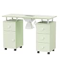 OmySalon Manicure Table Nail Desk for Nail Tech, Nail Table Station w/Electric Dust Collector, Makeup Beauty Salon Storage Acetone Resistant w/Lockable Wheels,Wrist Cushion,4 Drawers&Cabinet(Green)