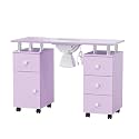 OmySalon Manicure Table Nail Desk for Nail Tech, Nail Table Station w/Electric Dust Collector, Makeup Storage for Beauty Salon Acetone Resistant w/Lockable Wheels,Wrist Cushion,Drawers,Cabinet,Purple