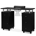 OmySalon Manicure Table Nail Desk for Nail Tech, Nail Table Station w/Electric Dust Collector, Nail Makeup Beauty Salon Storage Acetone Resistant w/Lockable Wheels,Wrist Cushion,4 Drawers&Cabinet