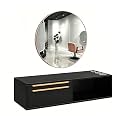 OmySalon Wall Mount Salon Station with Mirror, Hair Stylist Cabinet with Dryer Holders, Drawers & Shelf for Barbershop, Beauty SPA, Bathroom, Black