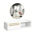 OmySalon Wall Mount Salon Station with Mirror, Hair Stylist Cabinet with Dryer Holders, Drawers & Shelf for Barbershop, Beauty SPA, Bathroom, White