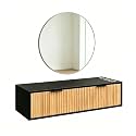 OmySalon Wall Mount Salon Station with Mirror, Hair Stylist Cabinet with 3 Dryer Holders, 2 Drawers, Modern Retro Style Barber Storage Station for Salon, Bathroom, Black