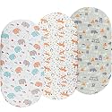 Onacosht Bassinet Sheets 3 Pack for Baby Boy, Soft Stretchy Universal Fitted Sheet Set for Oval Rectangle Hourglass Bassinet Mattress, Forest Fox Elephant Printing