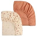 Onacosht Muslin Crib Sheets 2 Pack, 52" x 28", Light Brown and Moon
