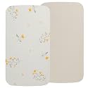 Onacosht Muslin Mini Crib Sheets, 39" x 27", 2 Pack, Beige &amp; Yellow Blossom
