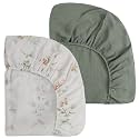 Onacosht Muslin Mini Crib Sheets, 39" x 27", 2 Pack, Green and Leaf
