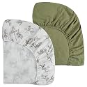 Onacosht Muslin Mini Crib Sheets, 39" x 27", 2 Pack, Leaf &amp; Yellowish Green