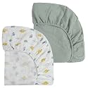 Onacosht Muslin Mini Crib Sheets, 39" x 27", 2 Pack, Dinosaur &amp; Light Green