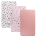 Onacosht Bedside Sleeper Bassinet Sheets 33" x 19", 3 Pack, Pink Floral