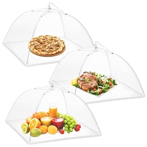 onarway 3 pack food serving tents 14 inch pop-up encrypted mesh food covers keep flies bugs mosquitoes away fine net screen umbrella for outdoors parties picnics bbqs reusable and collapsible