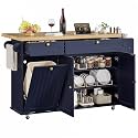 ONBRILL 60" Kitchen Island with Trash Can Storage, Rolling Island Table