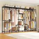 ONBRILL F5 Extra Large Industrial Pipe Clothing Rack, Freestanding Portable Closet Organizer System with Shelves &amp; Hanging Rods, 86.6'' Wide Heavt Duty Clothes Rack, Max Load 1300lbs, Black