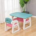 Kids Study Table and Chairs Set,Plastic Children Art Desk with 1 Chair, Ergonomic Backrest Chair, Ideal for Toddlers Reading, Learning, Dining, Playroom (Orange)