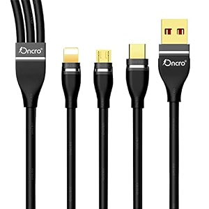 oncro 3 in 1 cable nylon braided with fast charging multi charge option at same time for micro usb iphone amp type c devices 33 ft compatible with devices not for data transfer