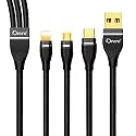 ONCRO® 3 in 1 Cable Nylon Braided with Fast charging Multi Charge option at same time for Micro USB, iPhone &amp; Type C Devices. 3.3 ft Compatible with devices (Not for Data Transfer)