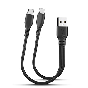black dual power bank cable 2 in 1 usb cable splitter charger cable for type c short mini android duo multi charging cable one plus samsung not for data transfer 25 cm upto 21 a max
