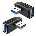 Male to Female 3.0 high Speed l Shape USB Extender 90 Degree USB Adapter Coupler hub Converter Both Right and Left Angle Plug (2 Pack) for Laptop, pc, u Disk, Mouse, pendrive &amp; More