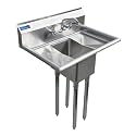 One Compartment Stainless Steel Commercial Kitchen Prep &amp; Utility Sink with 10” Left and Right Drainboards with Faucet | Bowl Size 10" x 14" X 10" | NSF
