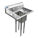 One Compartment Stainless Steel Commercial Kitchen Prep &amp; Utility Sink with 10” Left and Right Drainboards | Bowl Size 10" x 14" X 10" | NSF