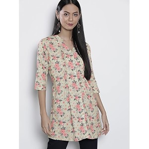 One femme Womens Pleated Printed Tunic Shirt