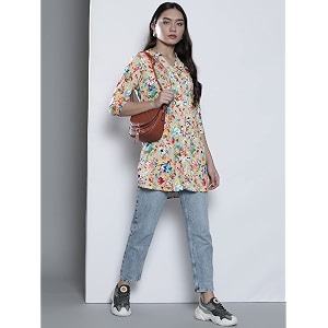 One femme Womens Pleated Printed Tunic Shirt