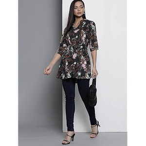 One femme Womens Pleated Printed Tunic Shirt