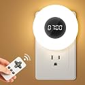 One Fire 【2 Pack】 Bathroom Clock,10 Levels Dimmable+3 Light Colors+Remote Shower Clock+Bathroom Shower Timer, 90 Lumen Shower Lights, Aora Night Light, Small Clock Plug in Timer, Dimmable Night Light