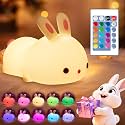 One Fire Bunny Squishy Gifts for Kids Night Light with Remote, 16 Colors+5 Brightness Cute Lamp,Fidget Bunny Stuff/Toys for Baby Toddler Soft Silicone Night Light, 1200mAh Portable Bunnies Lamps