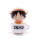One Piece Anime Pirate in Cup Solar Bobblehead Figure, Anime Luffy Figurine Statue for Car Dashboard, Home Decor Collectible