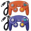 ONE250 2 Pack Classic Shock Joypad Wired Controller, Compatible with Wii NGC Gamecube Game Cube (Purple & Orange)