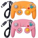 ONE250 2 Pack Classic Shock Joypad Wired Controller, Compatible with Wii NGC Gamecube Game Cube (Pink &amp; Yellow)