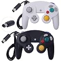 ONE250 2 Pack Classic Shock Joypad Wired Controller, Compatible with Wii NGC Gamecube Game Cube (Black &amp; White)