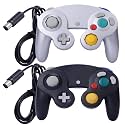 ONE250 2 Pack Classic Shock Joypad Wired Controller, Compatible with Wii NGC Gamecube Game Cube (Black &amp; Silver)