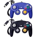 ONE250 2 Pack Classic Shock Joypad Wired Controller, Compatible with Wii NGC Gamecube Game Cube (Black &amp; Blue)