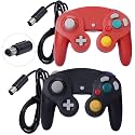 ONE250 2 Pack Classic Shock Joypad Wired Controller, Compatible with Wii NGC Gamecube Game Cube (Black &amp; Red)