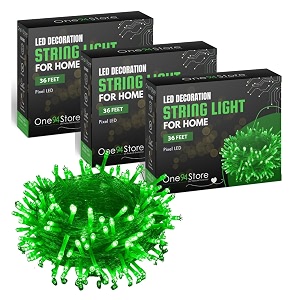 one94store led pixel string light pack of 3  36 ft copper wire fairy lights bright green decorative lights for diwali decoration home dcor pooja festival christmas wedding amp party