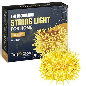 one94store led pixel string light pack of 1  36 ft copper wire fairy lights bright warm white lights for diwali decoration home dcor pooja festival christmas wedding amp party