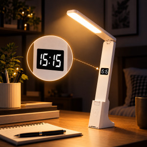 one94store foldable desk lamp  built-in digital clock study lamp