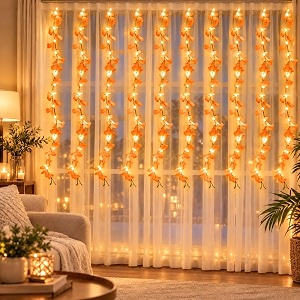 One94Store Peach Artificial Flower Curtain LED String