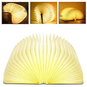one94store folding book lamp  3 color changing magnetic led night light  usb rechargeable portable mood light for home bedroom office amp gift wood finishwhite
