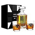 Onebttl American Flag Whiskey Decanter Set – 750ml Personalized Decanter with 2 Glasses, Gift for Men, Dad, Veteran – Birthday, Father's Day, Patriotic Gift, N
