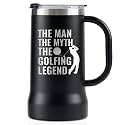 Onebttl Golf Gifts for Men - 24oz Stainless Steel Beer Mug With Handle and Lid - Stein Tumbler for Golf Lovers, Dad - Father's Day, Christmas - Man Myth Legend