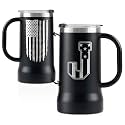 Onebttl Personalized Beer Stein, Beer Mug with Handle - Gifts for Beer Lovers, Men Who Have Everything on Birthday, Christmas - Customized Patriotic US Flag Gifts, Monogram 24 oz Cup, J