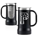 Onebttl Personalized Beer Stein, Beer Mug with Handle - Gifts for Beer Lovers, Men Who Have Everything on Birthday, Christmas - Customized Patriotic US Flag Gifts, Monogram 24 oz Cup, P