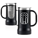 Onebttl Personalized Beer Stein, Beer Mug with Handle - Gifts for Beer Lovers, Men Who Have Everything on Birthday, Christmas - Customized Patriotic US Flag Gifts, Monogram 24 oz Cup, O